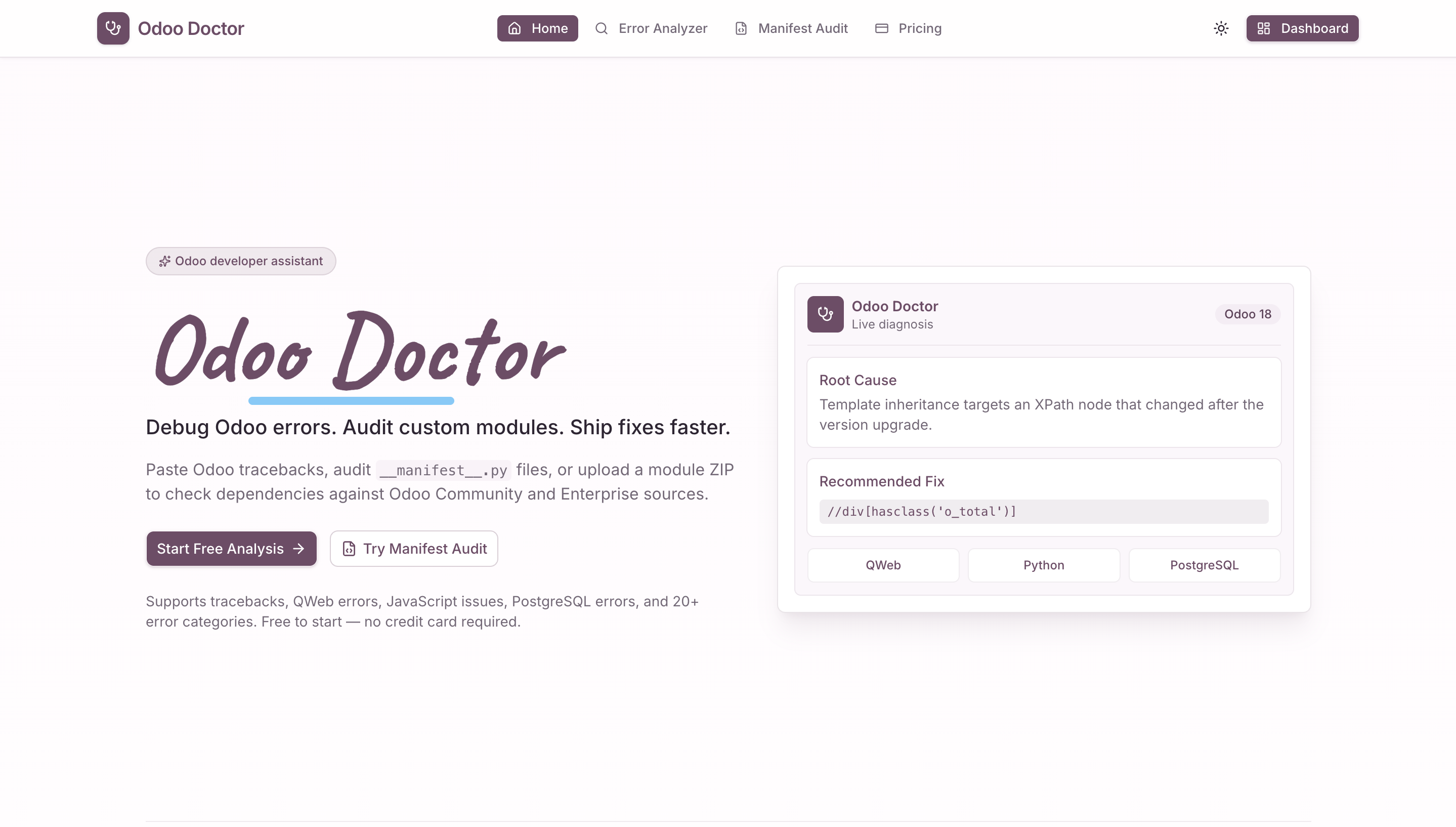 Odoo Doctor website preview